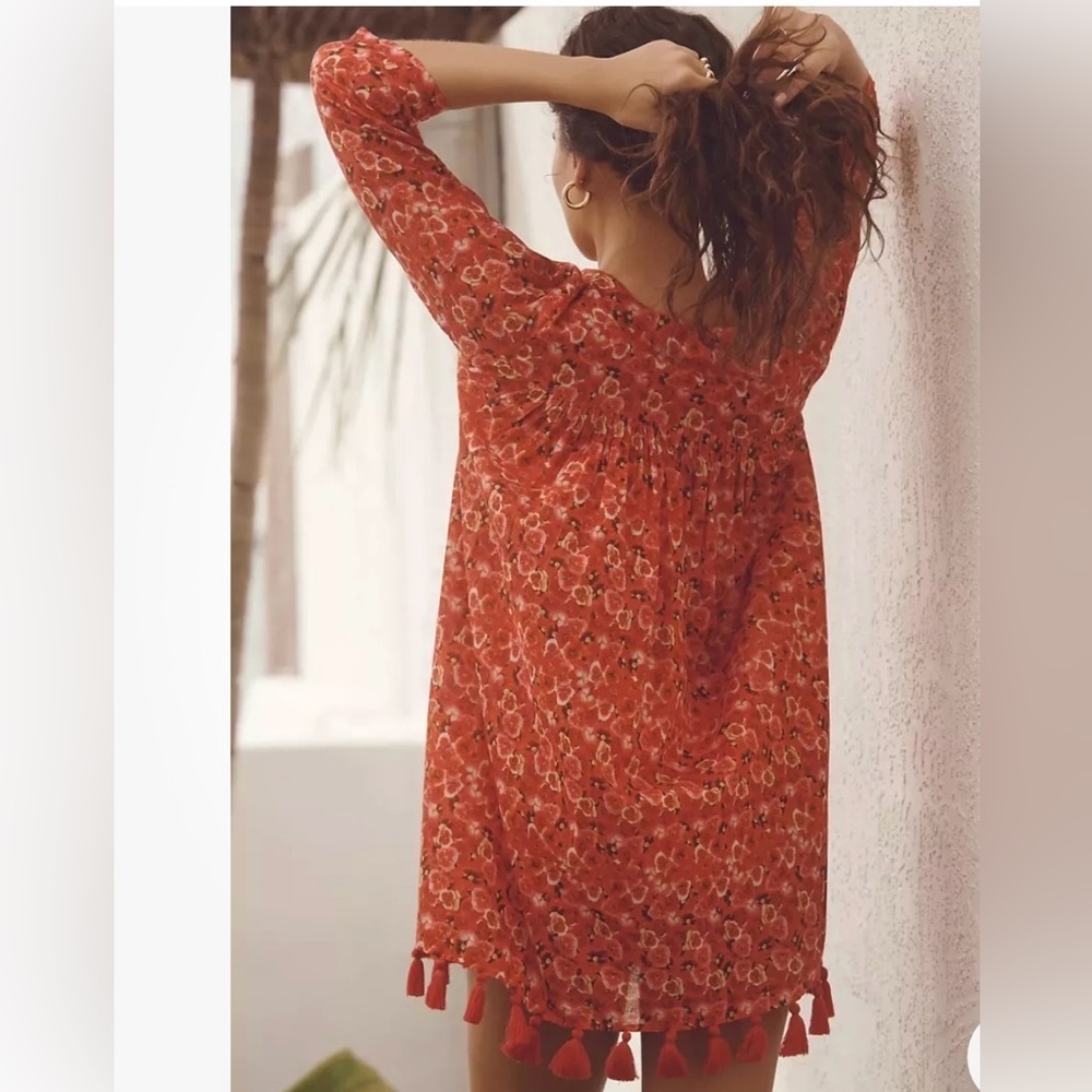 NWT Anthropologie Ro's Garden Seychelles Mini Dress Cover Up XS Pansies Red $155 - Picture 3 of 11
